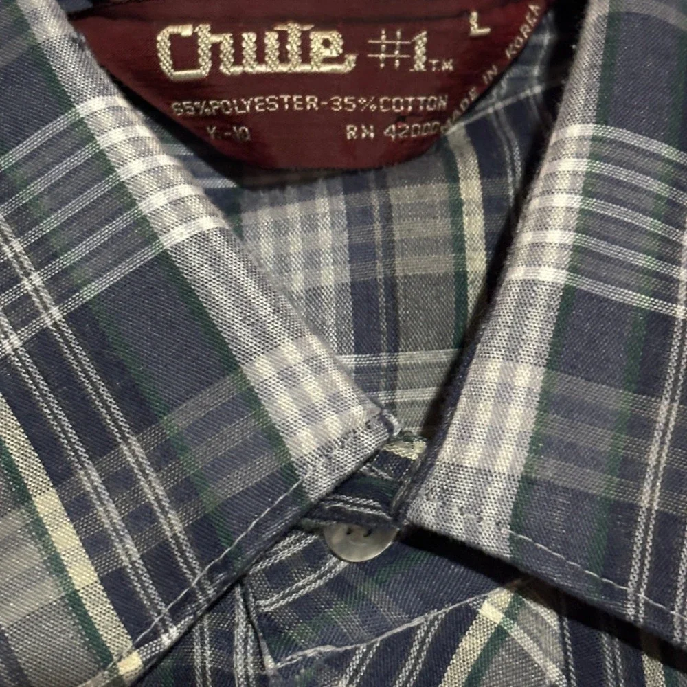 Chute 1 Mens Lg Plaid Long Sleeve Western Pearl Snap Shirt Blue Gray Lightweight